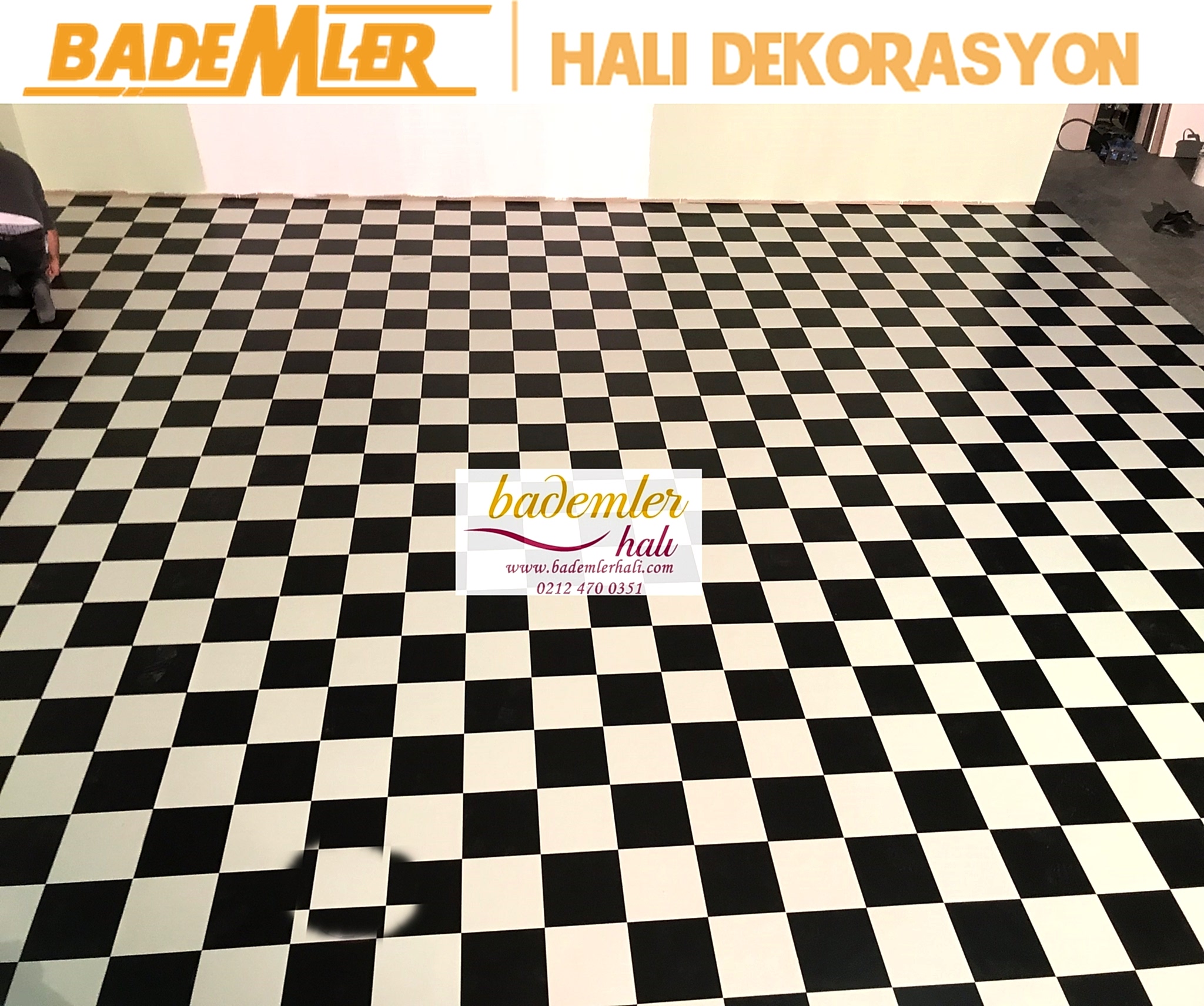 Damalı Mineflo Yer döşeme Siyah Beyaz Mineflo Zemin Kaplama  Otogaleri Oto yıkama zemin kaplama Siyah beyaz mineflo Serfloor homeflex