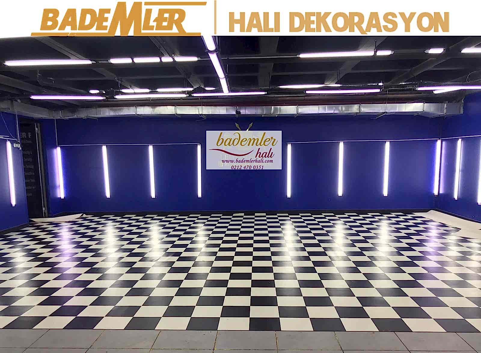 Oto yıkama Oto Kuaför Zemin Kaplama Siyah Beyaz Mineflo Pvc yer döşemesi Damalı Mineflo kareli mineflo döşeme pvc yer zemin kaplama