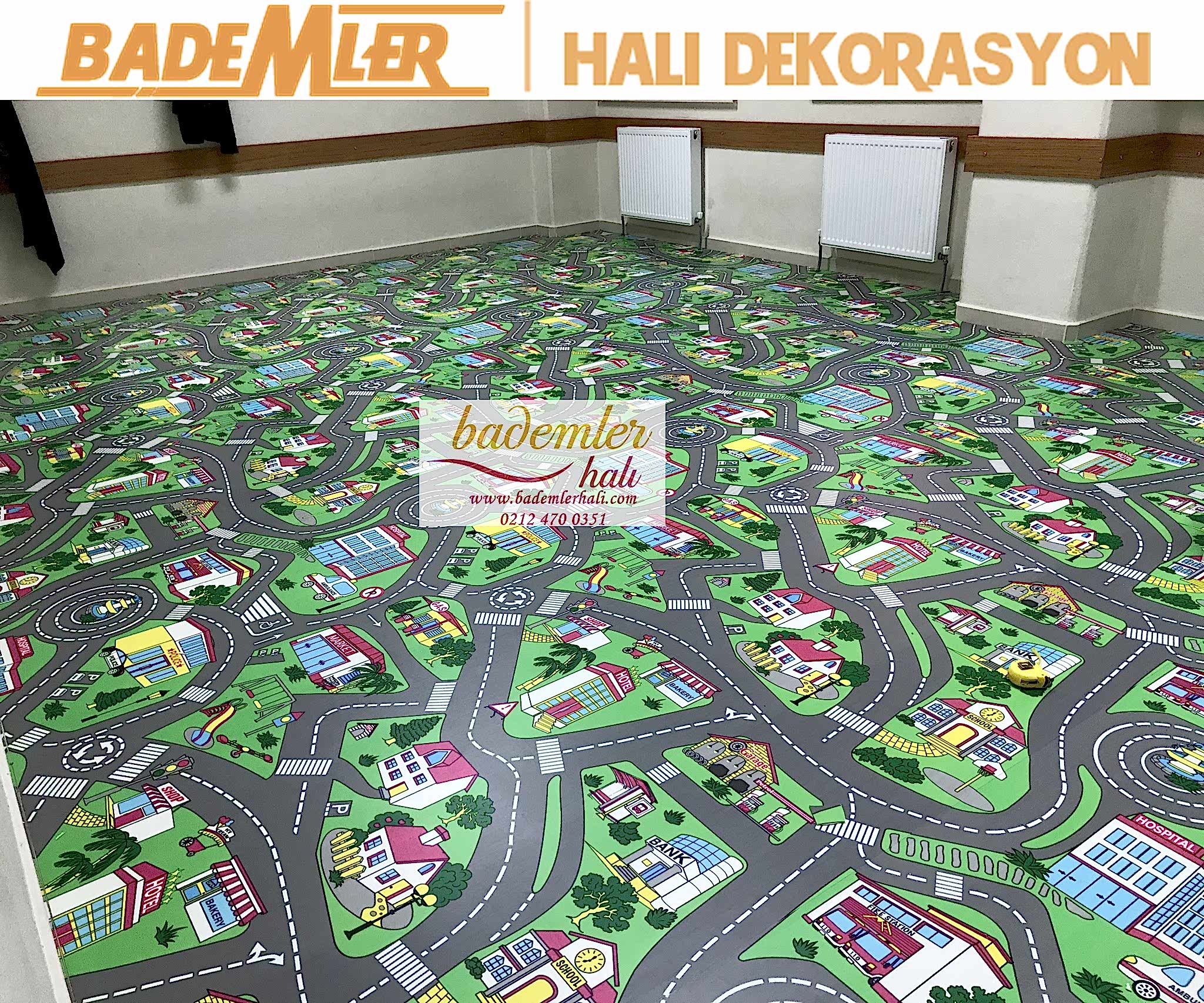 Trafik Desenli Yer Döşeme Pvc yer döşeme yol desenli Mineflo yer döşemesi anaokulu kreş mineflo yer döşemesi